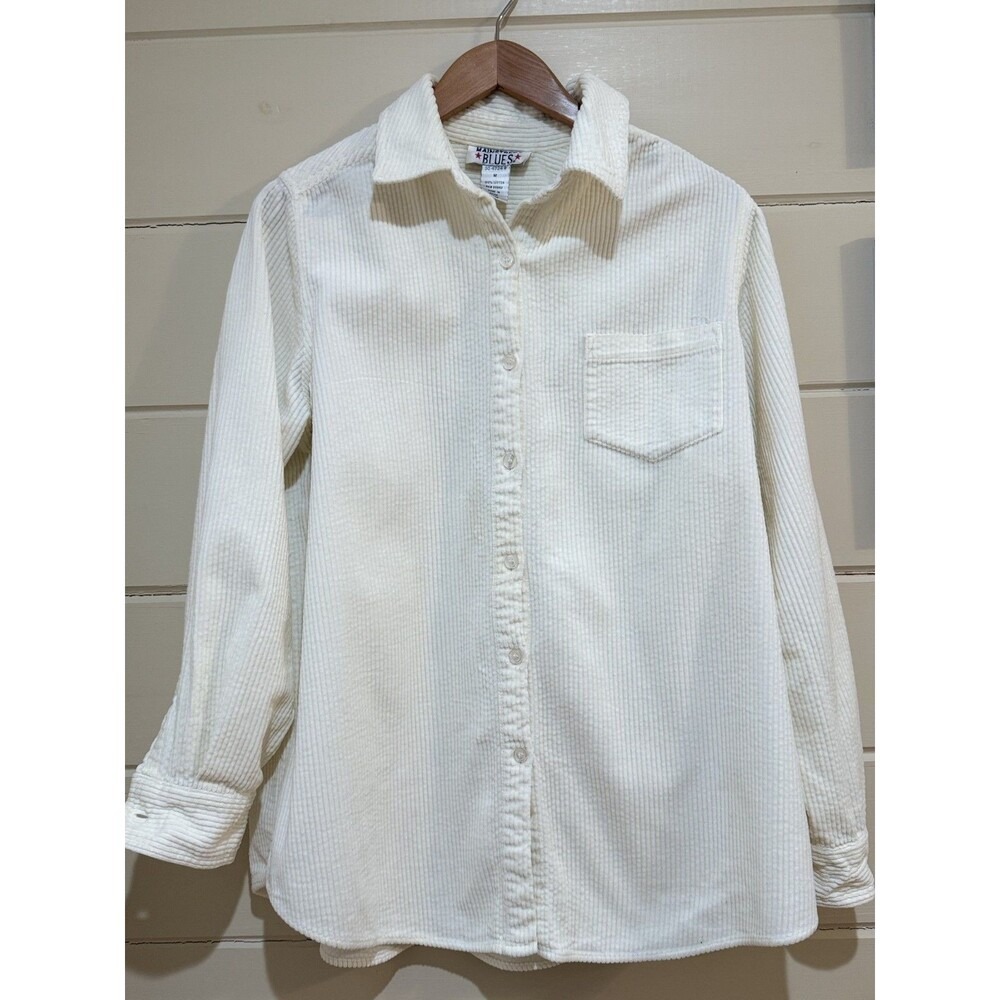 Mainstreet Blues Corduroy Shirt Cream Off White Cotton Button Down Size M